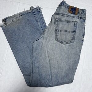 American Eagle Jeans Men 30x32 Distress Light Wash Mid Rise Loose Fit Button Fly